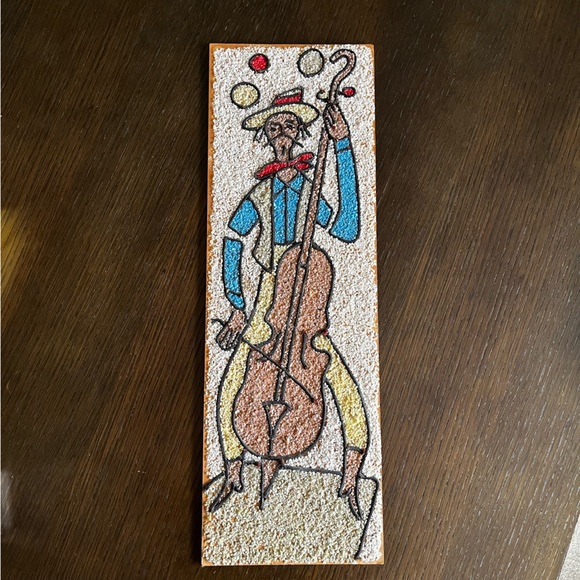 VINTAGE 60s/70s Colorful Mosaic pebble Art piece of bass player musician - Picture 2 of 8